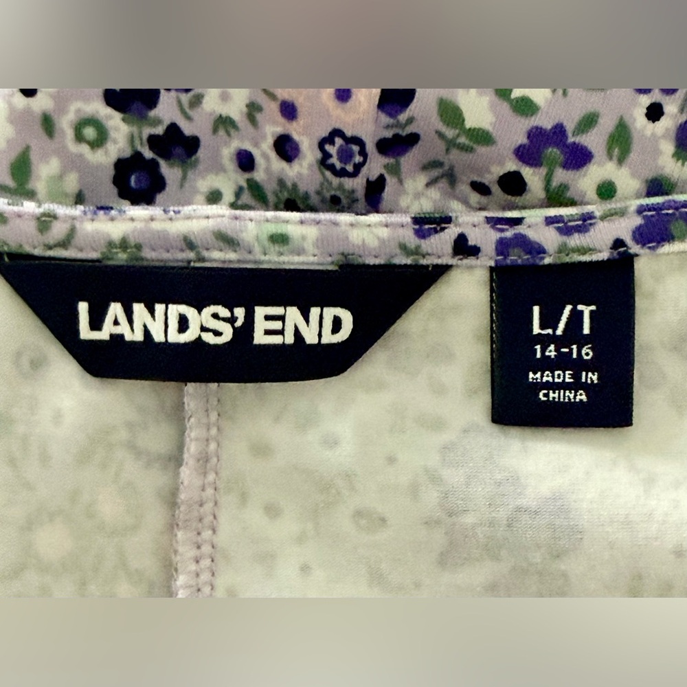 Lands' End~Purple Floral~Scoop Neck~Short Sleeve~Pockets~Fit Flare Dress~L/Tall - Picture 10 of 12